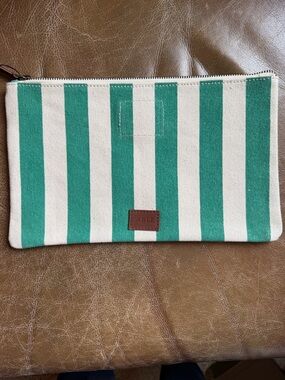 ABLE Green and White Striped Canvas Pouch